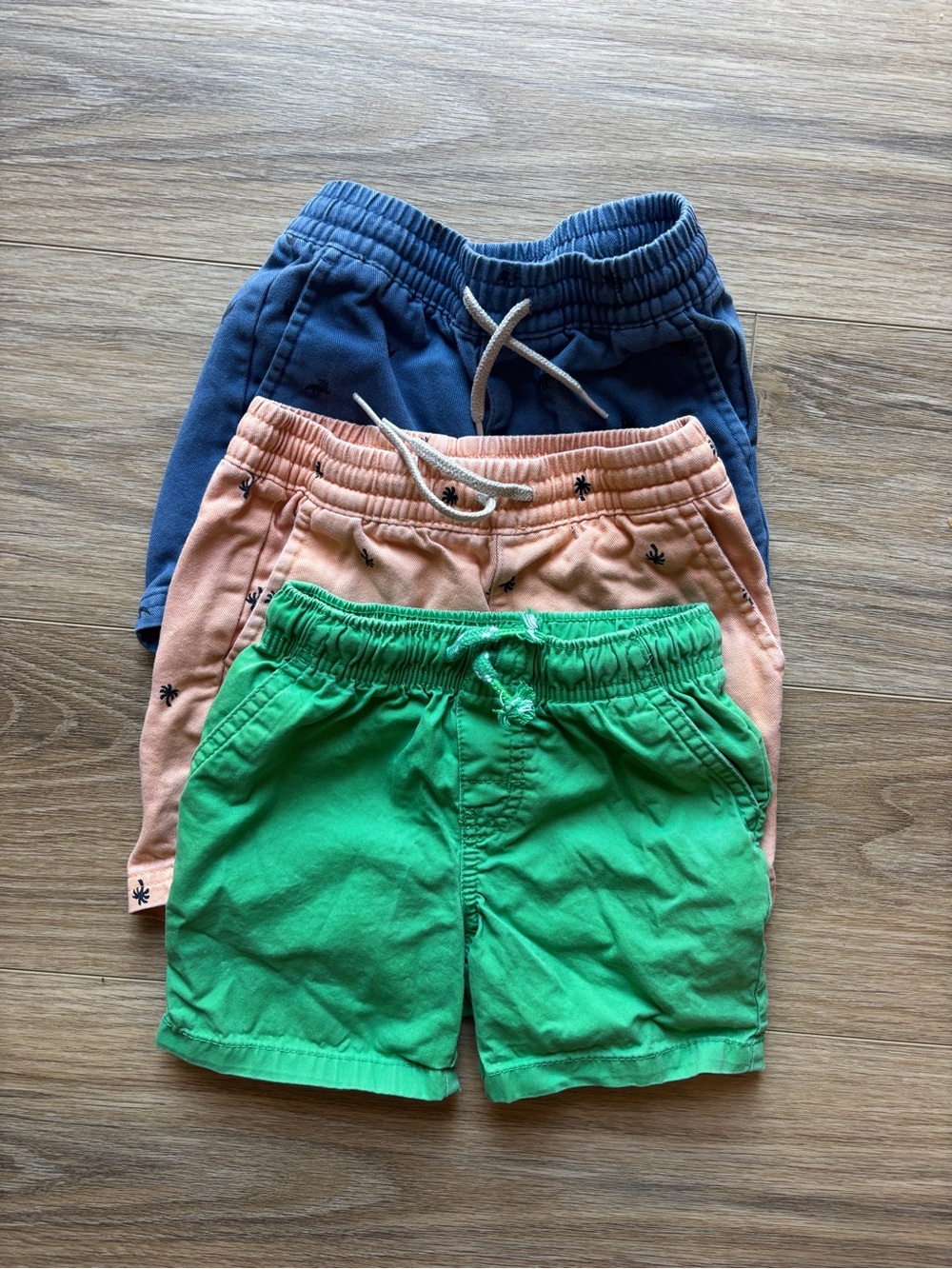 Kids Pull-On Shorts Trio - Green, Orange & Navy